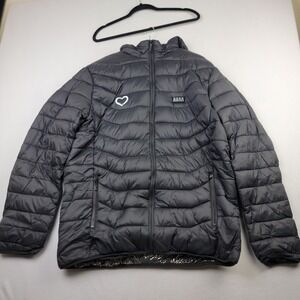 Black USB Heated Puffer Jacket 4XL Women Electric Heat Coat Zip Up Heart Logo